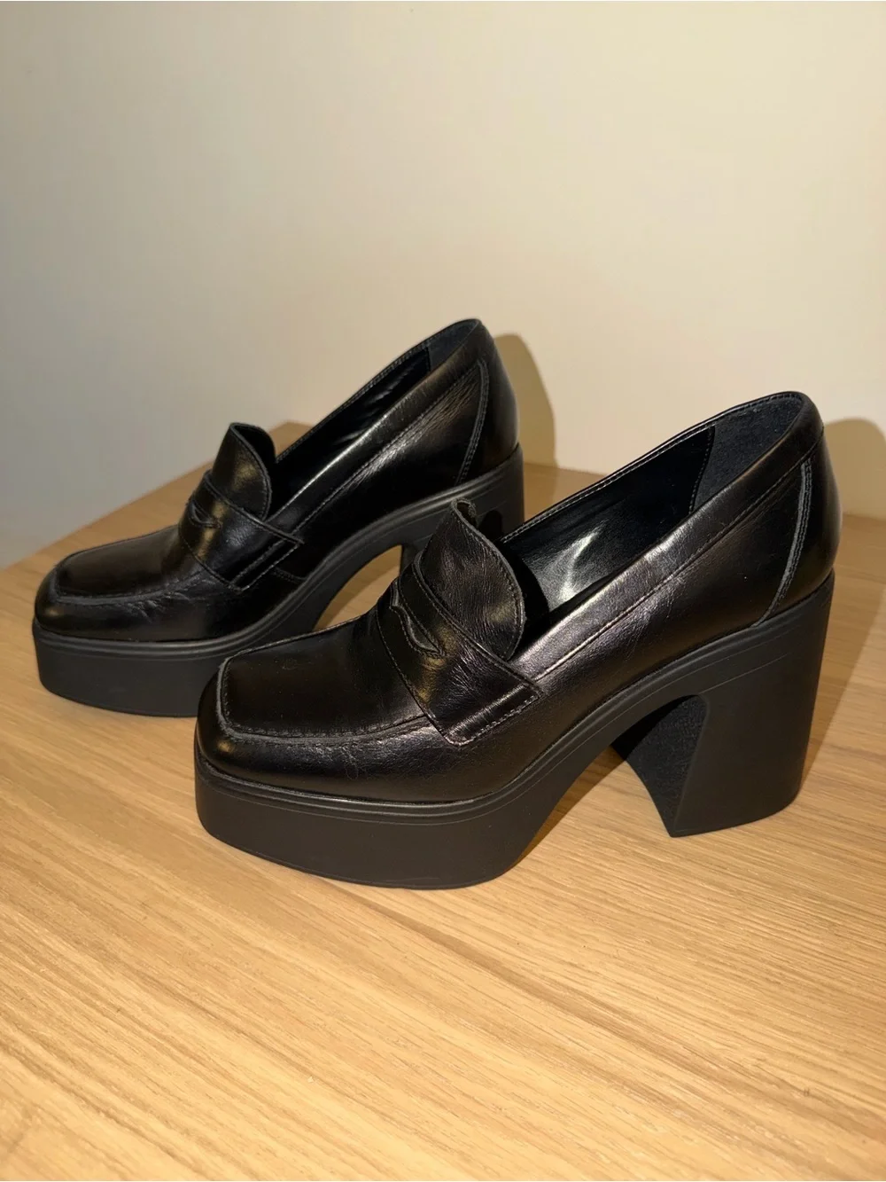 Free People Platform Block Heel Loafers - Black